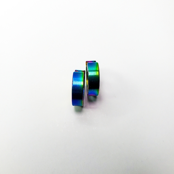 Rainbow Titanium Iridescent Stainless Steel Magnetic Hinged Hoop Clip Earrings - Picture 15 of 16